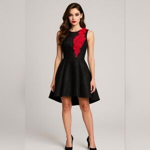 Jovani Special Occasion Black Red Mini Formal Rhinestone Lace Dress 0